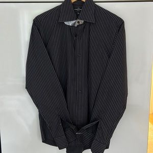 Black striped men’s button down shirt, size M